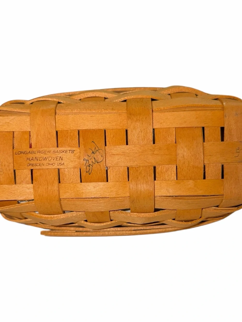 Longaberger Tan Wood Basket with Floral Cream Liner